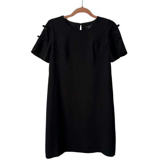 NWT ANN TAYLOR | BLACK SHIFT DRESS BOW DETAIL SHORT SLEEVE | SIZE 2 - Picture 1 of 4